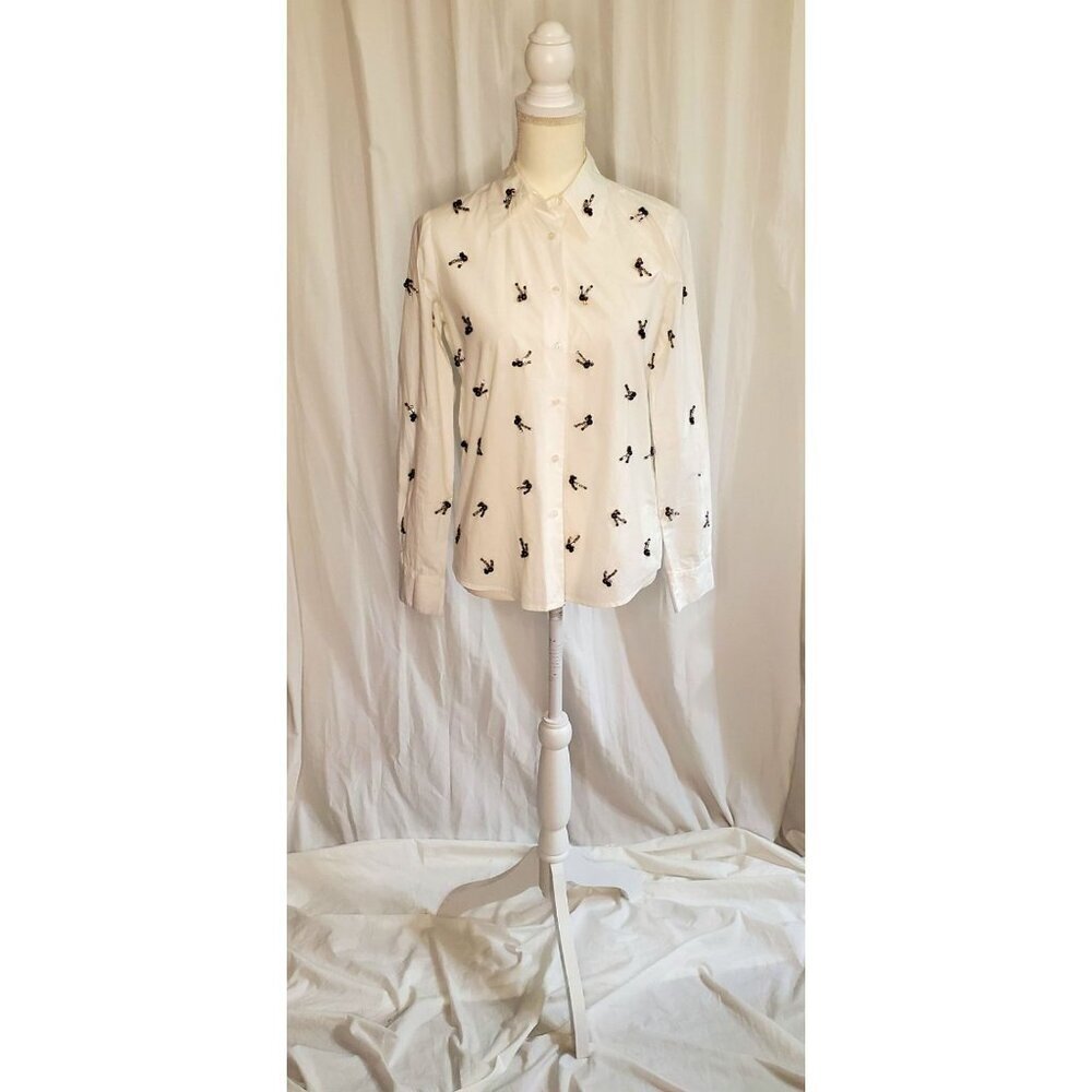 Anthropologie Dhruv Kapoor Embellished White Button Up Shirt Luxury Designer M - Picture 2 of 13